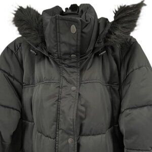 Lane Bryant Puffer Hooded Coat Parka Jacket 26/28 3X Black Faux Fur Trim